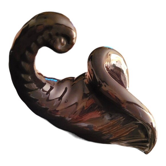 Vtg Art Pottery Large Brown Cornucopia Fall Thanksgiving Planter Hobbiest 1983 - Picture 4 of 6